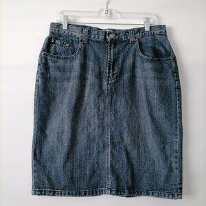 PZI Jeans Women Blue Denim Slit Flap Pocket Midi Straight & Pencil Skirt Size 14